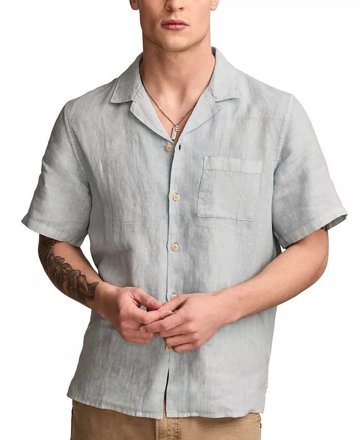 

Мужская льняная рубашка с коротким рукавом и отложным воротником Camp Collar Lucky Brand, синий