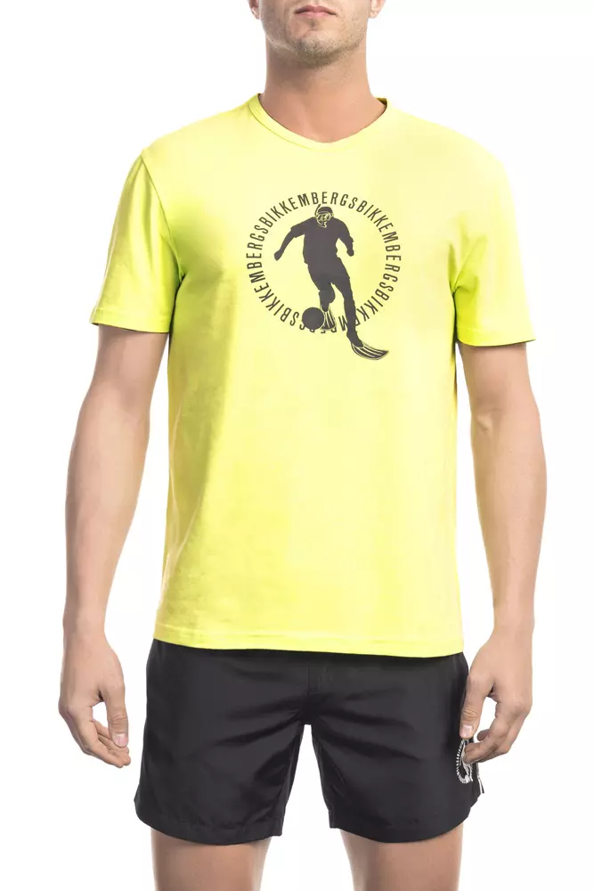 

Желтая хлопковая мужская футболка Bikkembergs