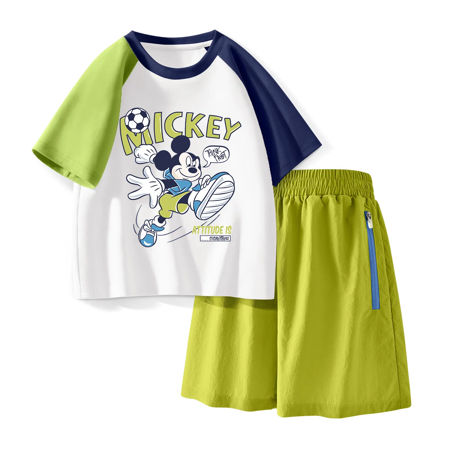 Детская повседневная спортивная футболка с круглым вырезом Disney, Di Flower Green Pink+Solid Color Mint Green — фото 3