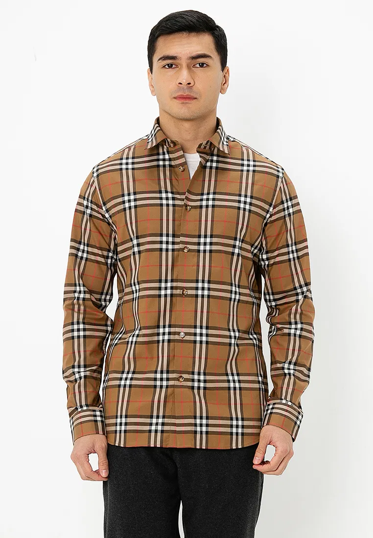 Рубашка Shefford Burberry с длинным рукавом, клетчатая, коричневый