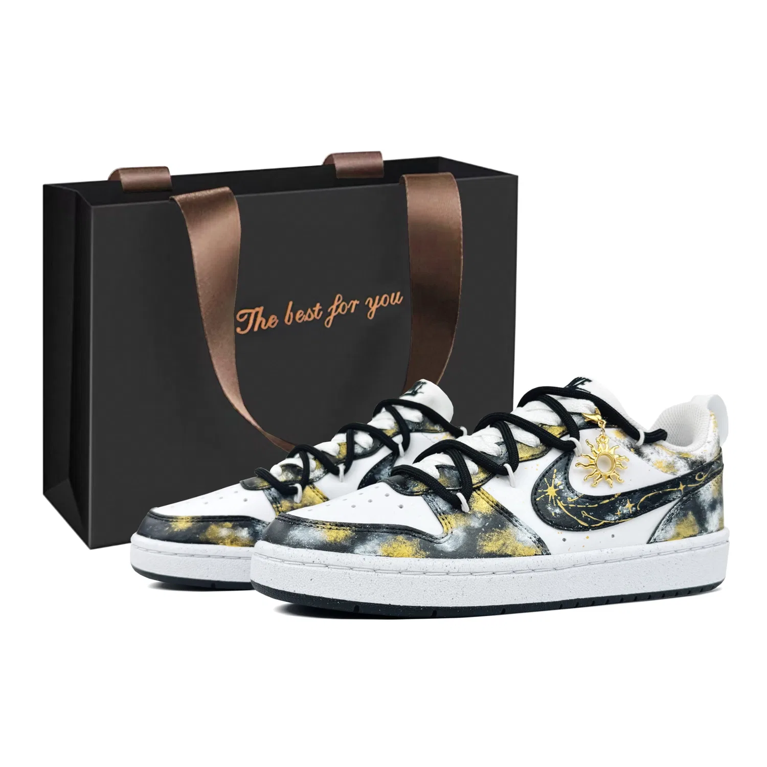 Кроссовки для скейтбординга Court Borough Corona Leather Abrasion Resistant Slip Resistant Low top Black Gold Nike, Black Shopping Bag