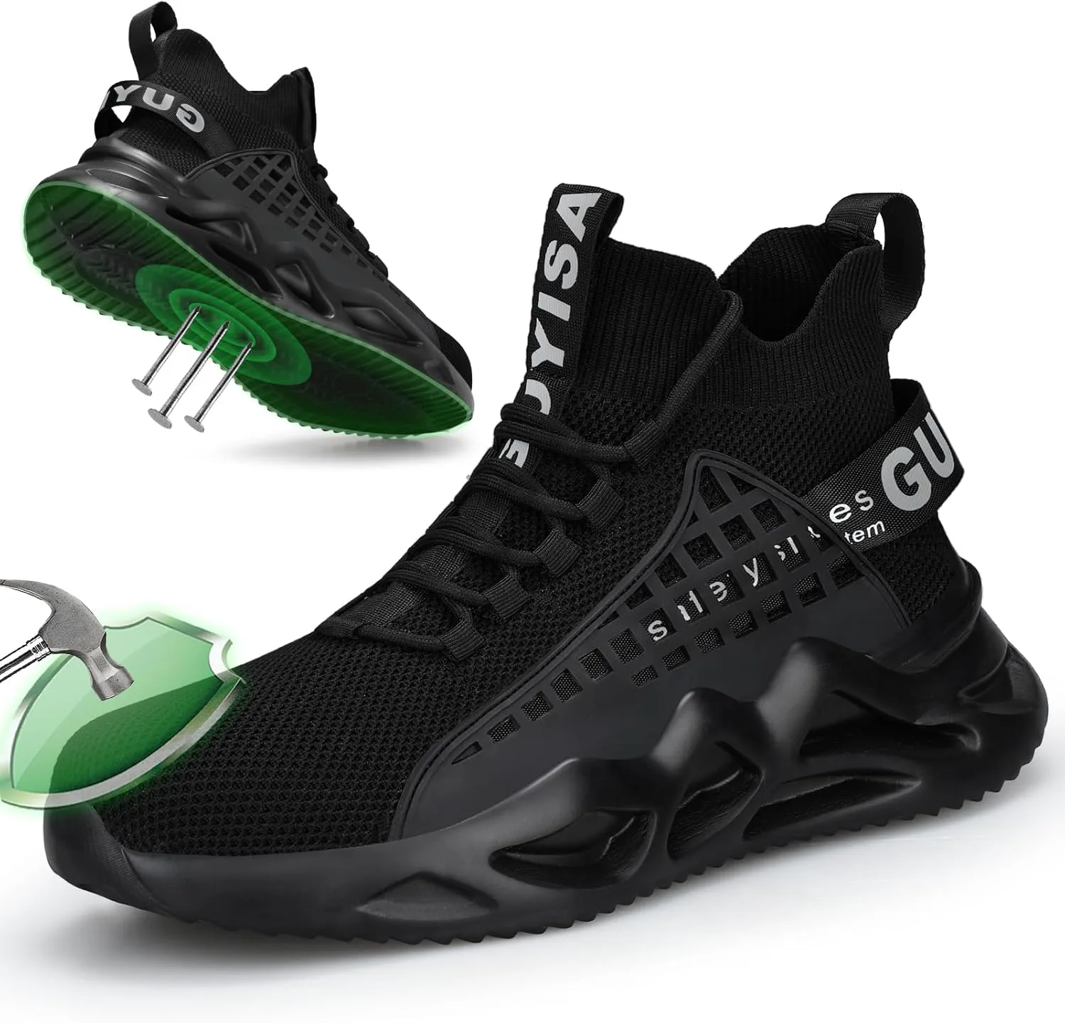 

Сапоги с металлическим носком для мужчин, рабочие ботинки для мужчин, дышащие высокие рабочие туфли, легкие неразрушимые защитные ботинки, промышленная и строительная защитная обувь KGJIANDA, черный