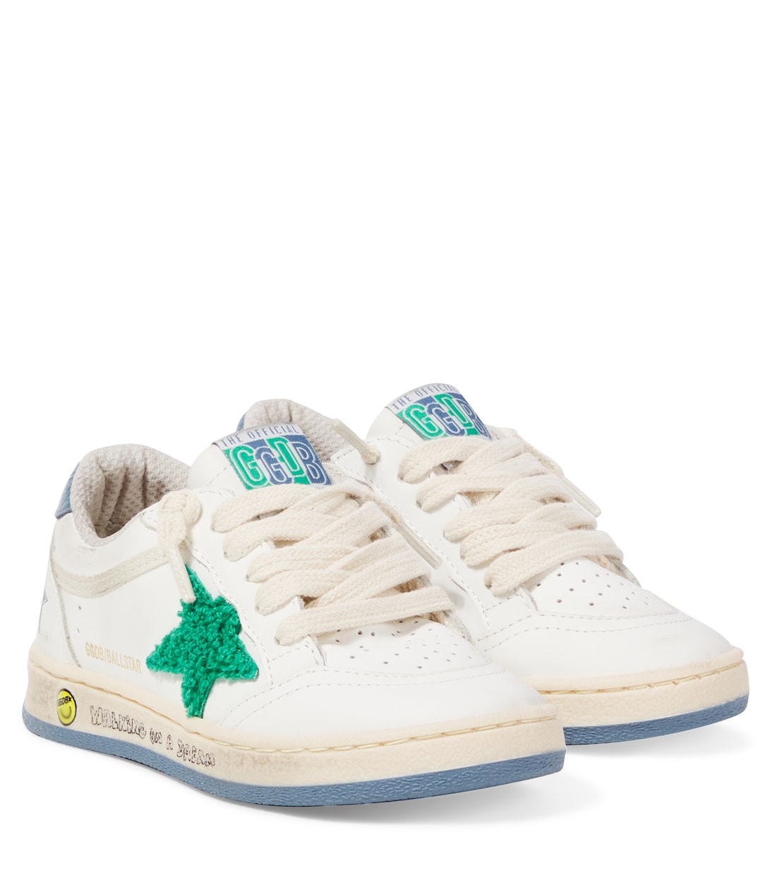 

Кроссовки Ballstar из кожи с вышивкой Golden Goose Kids, White/ Green/ Light Blue