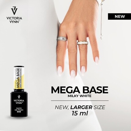 Mega Base Milk White Undercoat для крепких и длинных ногтей УФ-светодиодный гибридный гель-лак 15 мл молочно-белый Victoria Vynn — фото 2