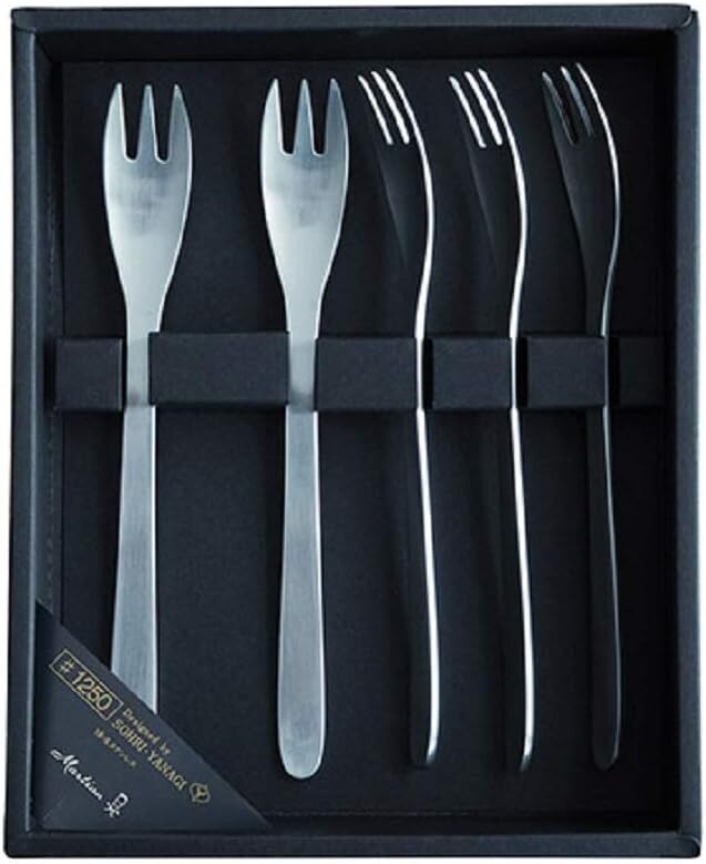 

Столовые приборы Sori Yanagi простой формы для удобства использования, нержавеющая сталь Tsubamesanjo, набор из 5 вилок для тортов, элегантный дизайн для приятного вкуса, можно мыть в посудомоечной машине, нержавеющая сталь 18-8