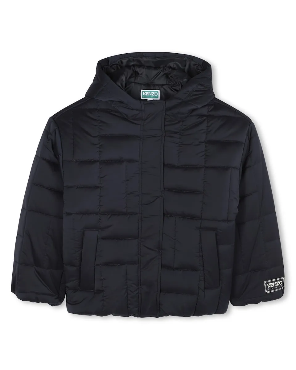 

Пуховик с капюшоном и застежкой-молнией Kenzo Kids, темно-синий