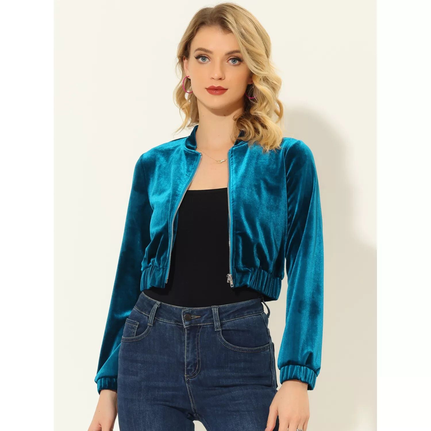 

Женская однотонная укороченная зимняя куртка на молнии ALLEGRA K