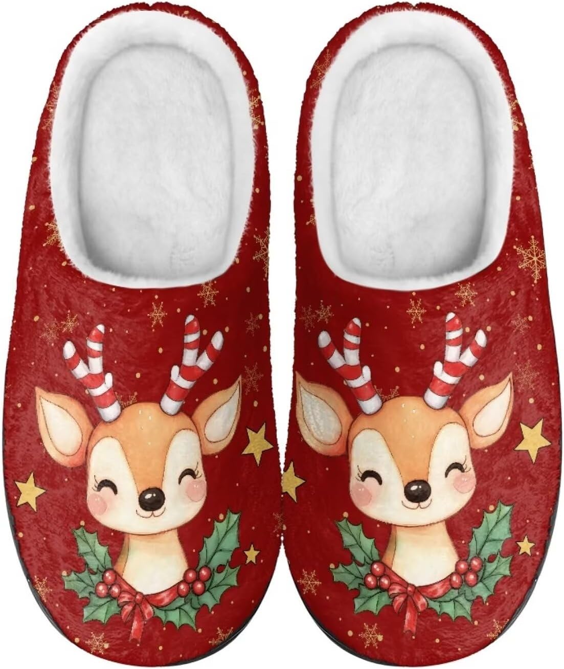 

Тапочки Mintulipy из хлопка, женские пушистые тапочки, домашняя обувь, для дома и улицы, размеры 34-50 (EUR), 3-15 (US) (женские), 8-15 (мужские) для женщин и мужчин, Christmas Deer