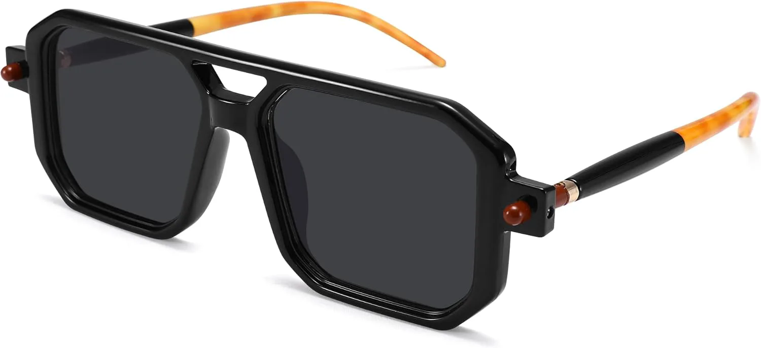 

Винтажные солнцезащитные очки-авиаторы LIU·WEN 70-х годов для женщин и мужчин - ретро-оправа, квадратная форма, защита от ультрафиолета UV400, A5 Black/Grey