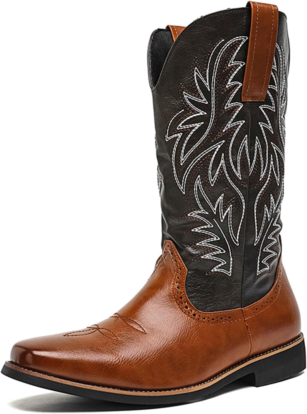 

Мужские ковбойские сапоги Abborora - кожаные вестерн сапоги для мужчин с классической вышивкой, сапоги с квадратным носком на пуантах, коричневый