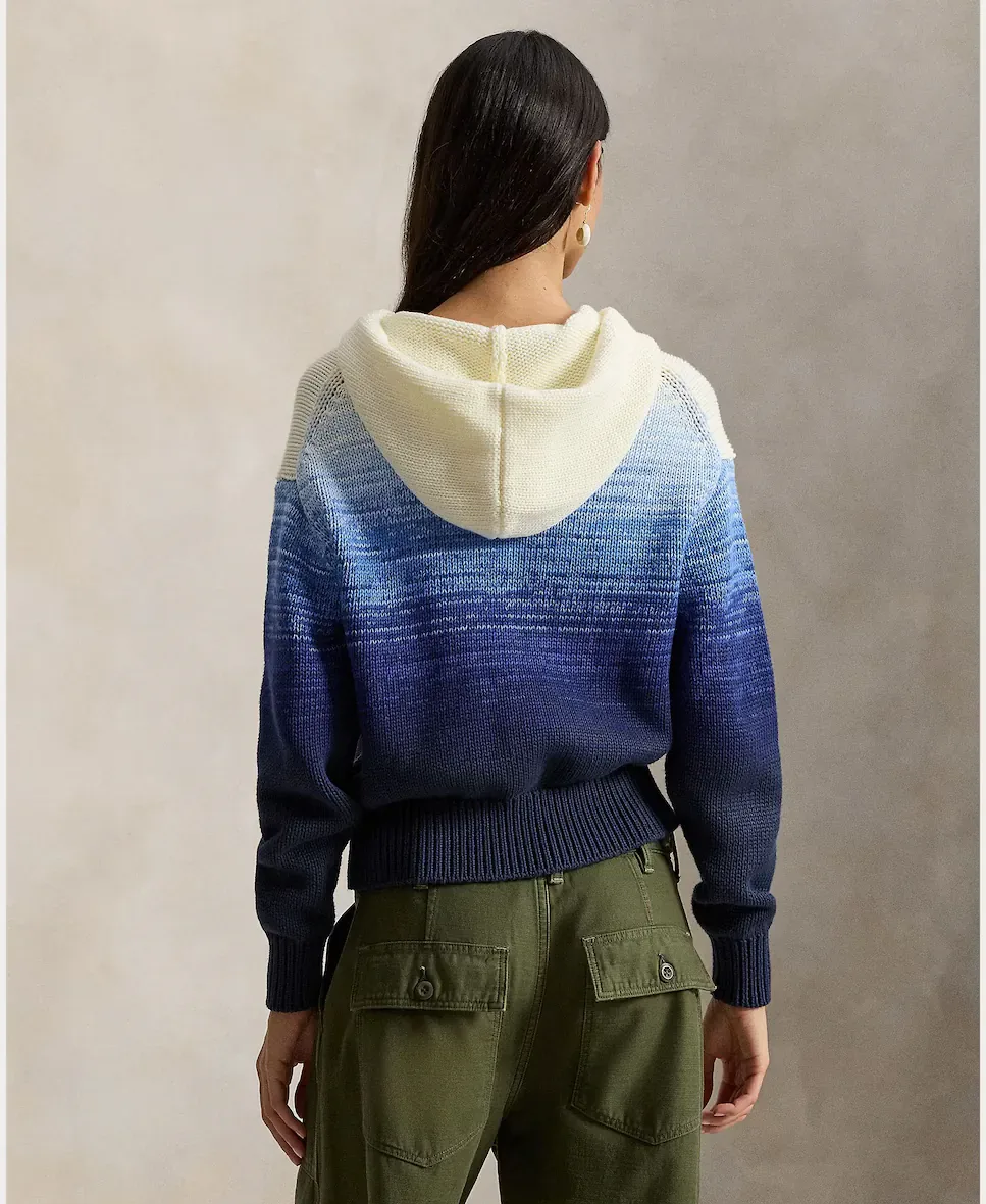 Женский кардиган с застежкой-молнией деграде с флагом Polo Ralph Lauren, синий — фото 2