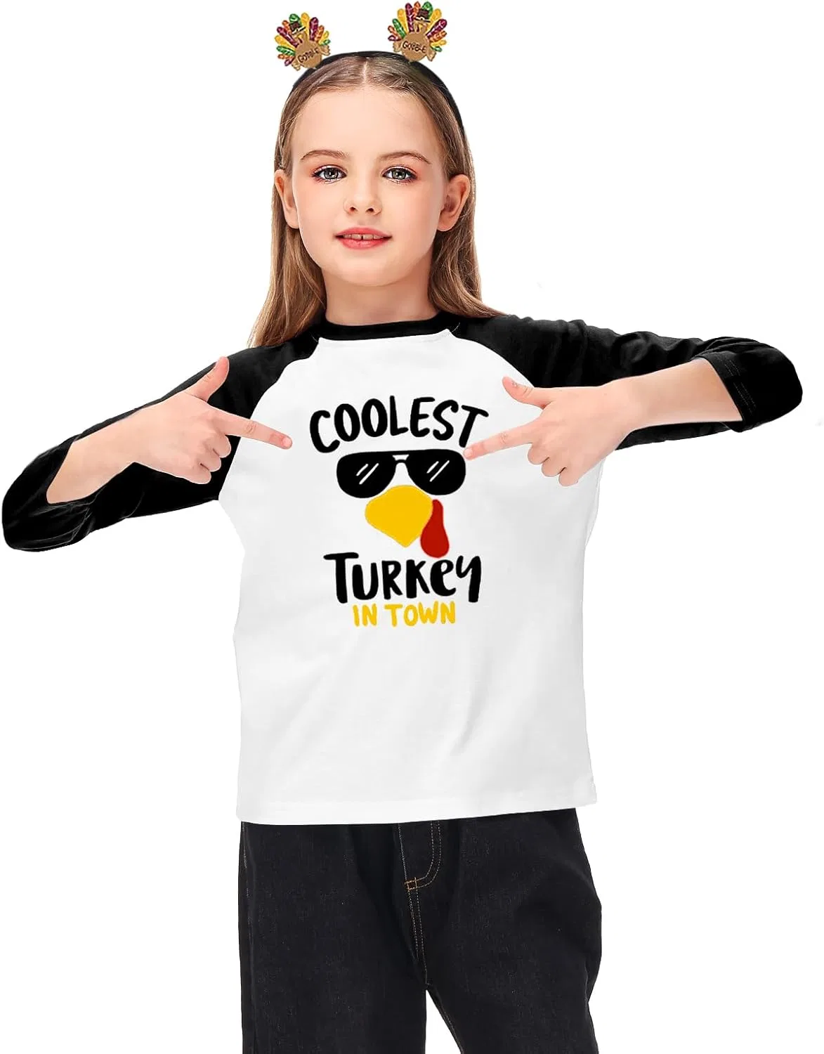 Детская футболка с принтом Remimi, 3/4 рукав реглан, цвет Coolest Turkey — фото 3