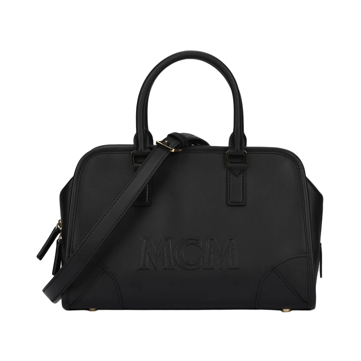 

MCM Кожаная сумка бостон через плечо кроссбоди женская средняя черная