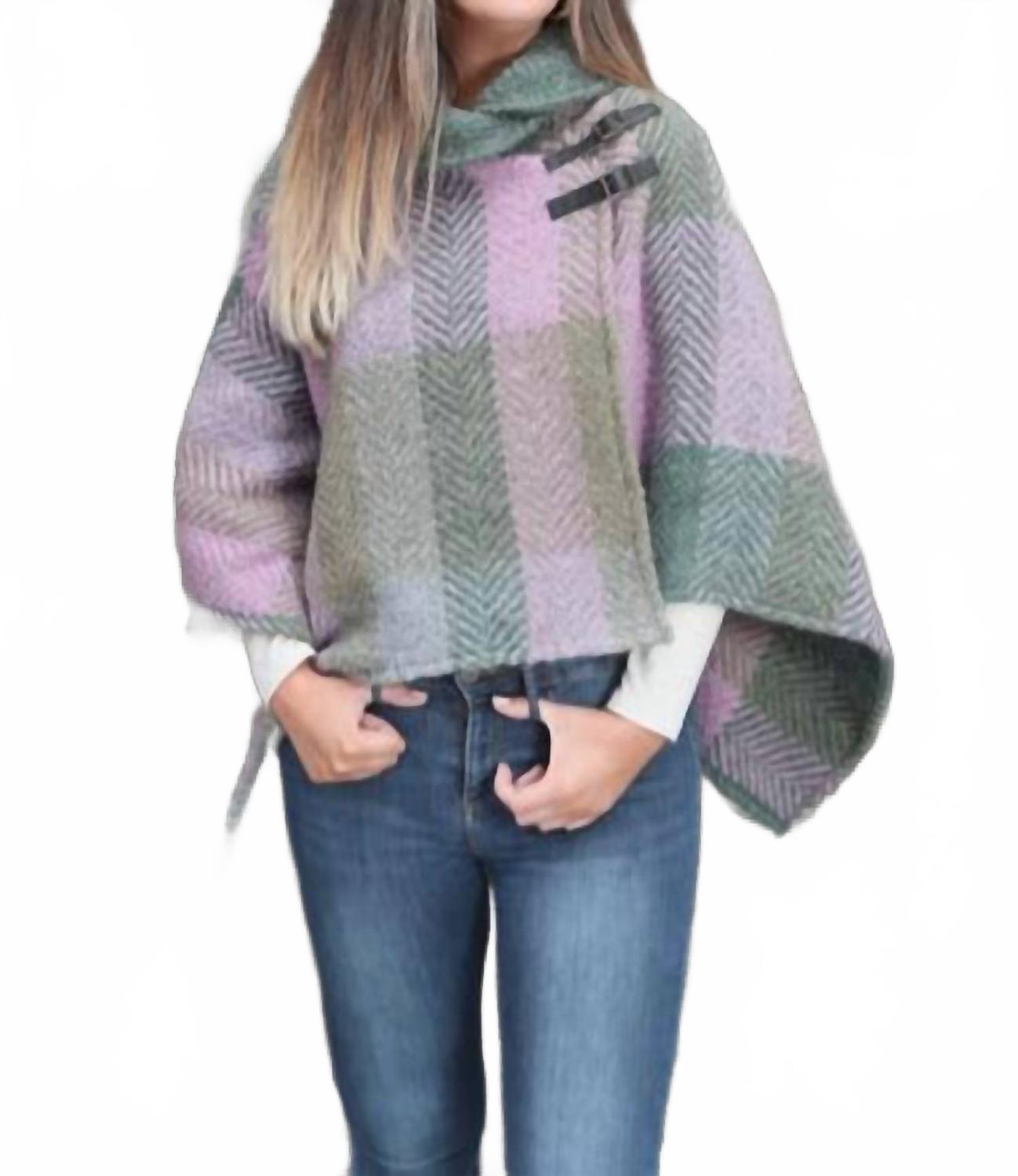 

Пончо с шалью воротником в цветах лоден-зеленый, сиреневый и бежевый Branigan Weavers