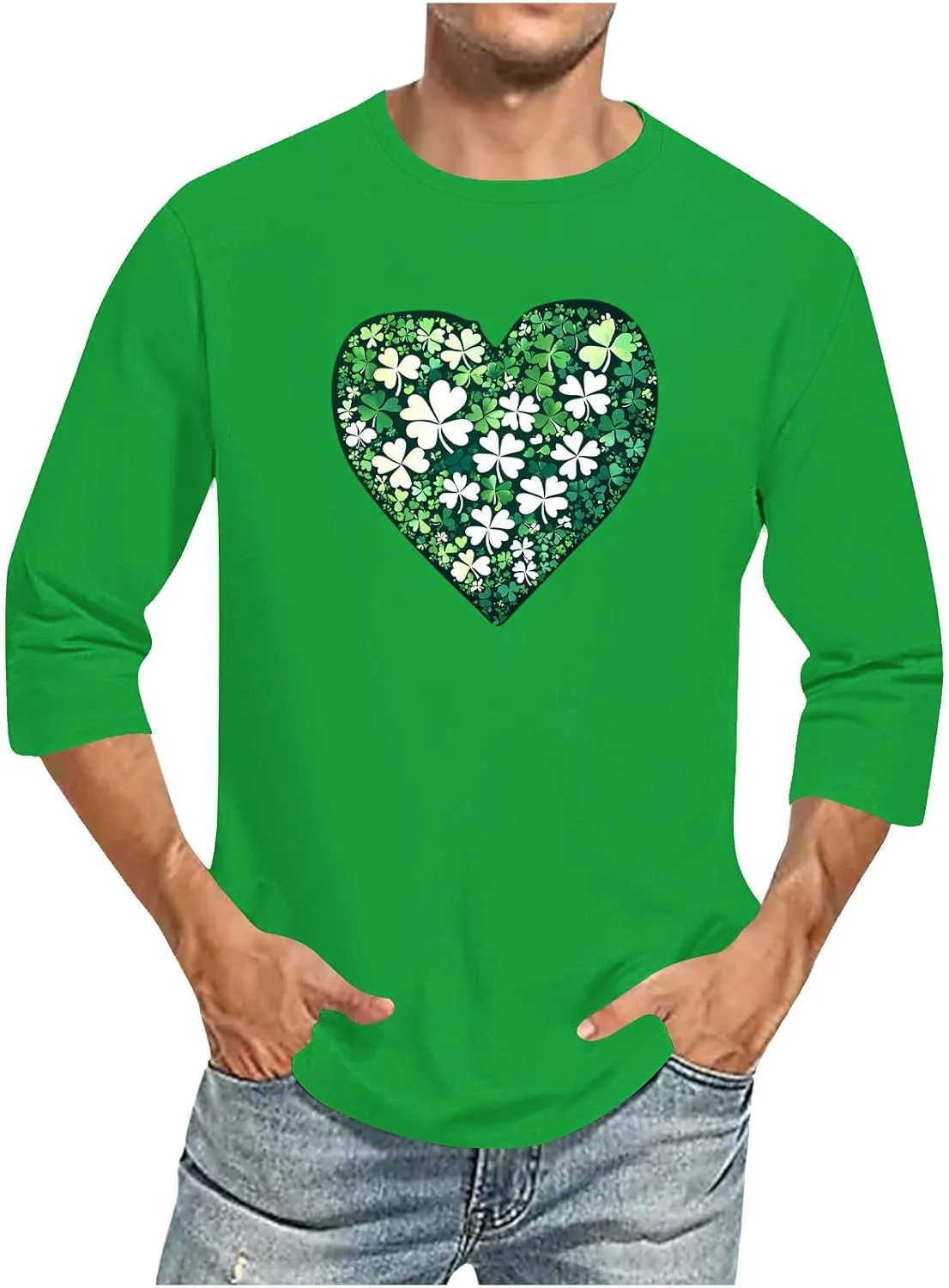 

Футболка с принтом клевера и сердца на 3/4 рукава Zeiyignr