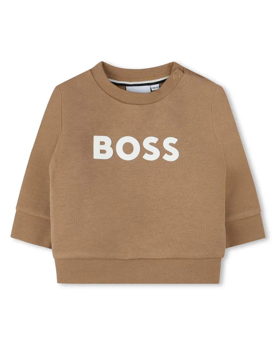 

Толстовка для мальчика с круглым вырезом и логотипом спереди BOSS Kidswear, светло-коричневый