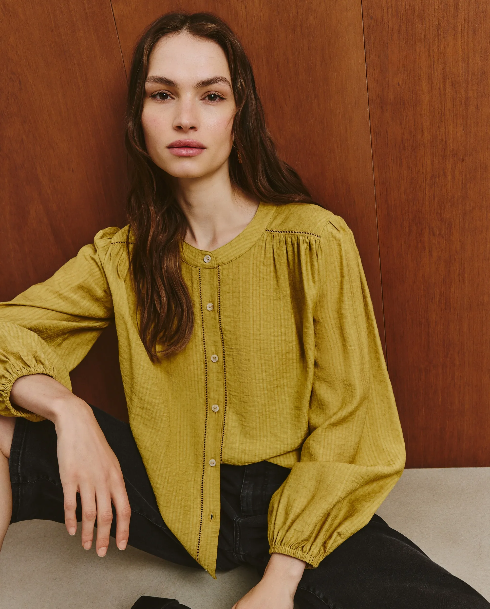 

Женская однотонная блузка с длинным рукавом Southern Cotton, зеленый