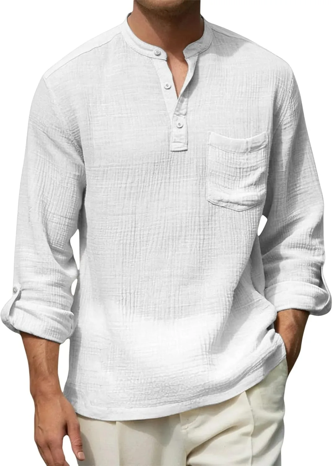 

CRNTCEM мужская повседневная льняная рубашка-поло с длинным рукавом