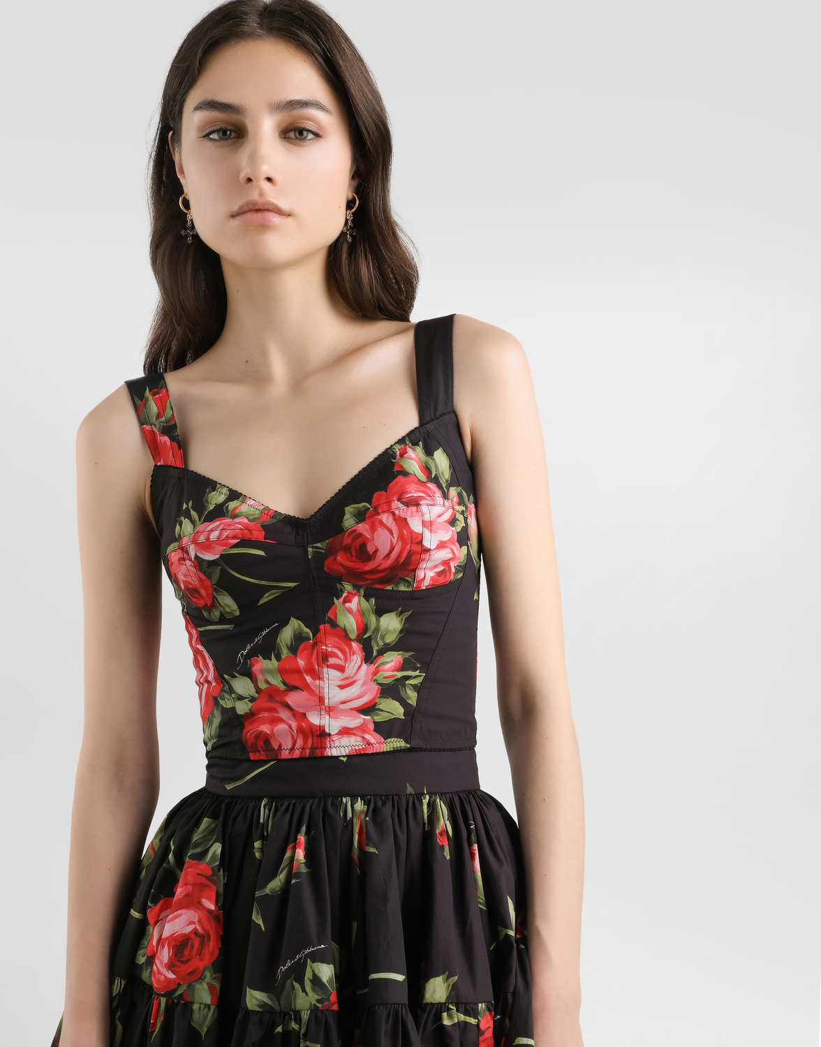 Хлопковый бюстье-топ с принтом "букет роз" DOLCE & GABBANA, мультиколор — фото 4