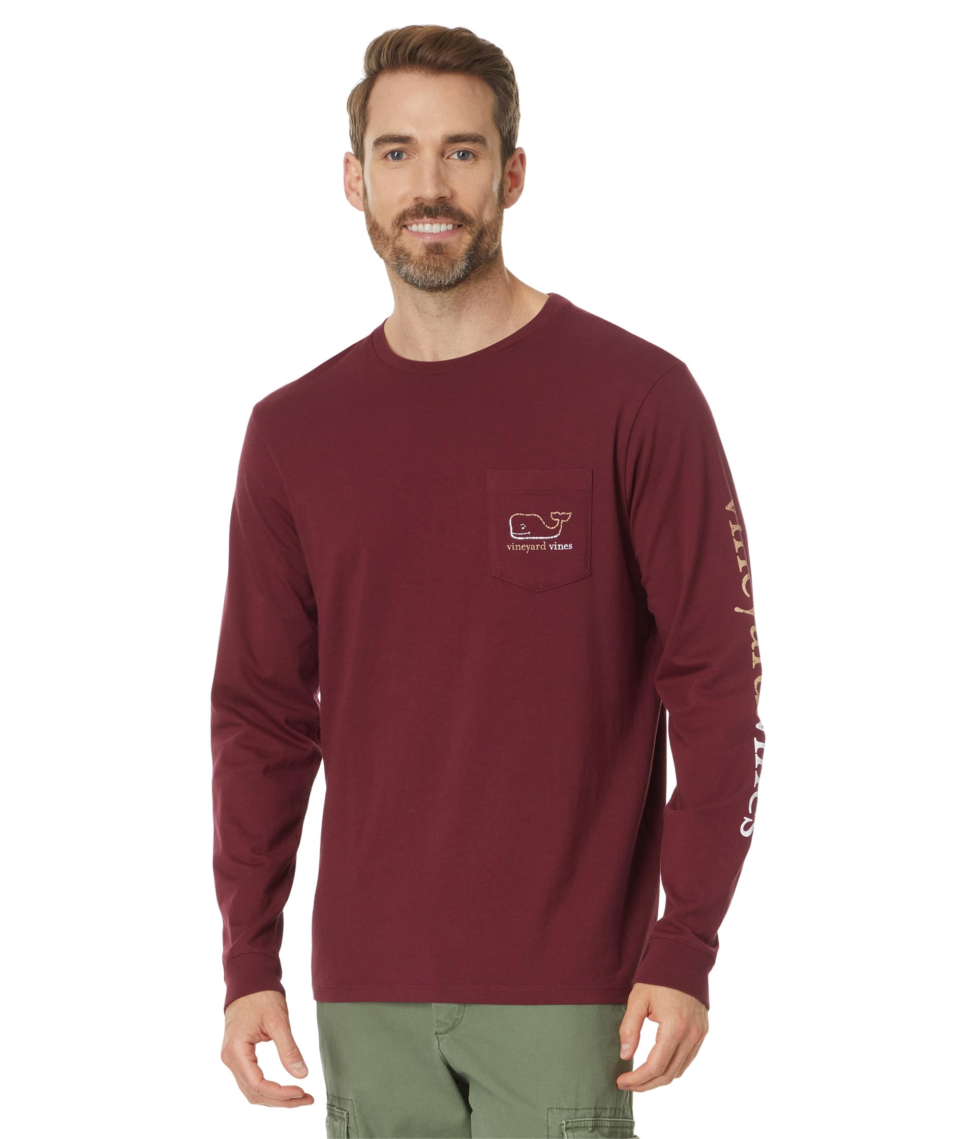 

Футболка Vineyard Vines Long Sleeve Burgee Vintage Whale Pocket Tee, Crimson