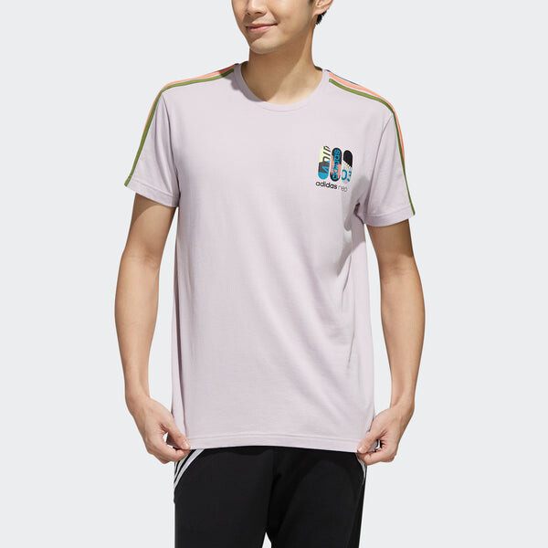 Футболка neo m cs skt tee 2 contrasting colors stripe skateboard printing short sleeve purple pink Adidas, розовый — фото 3
