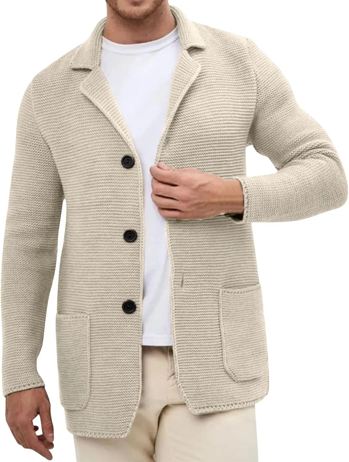 

Мужской вязаный кардиган с отложным воротником и карманами