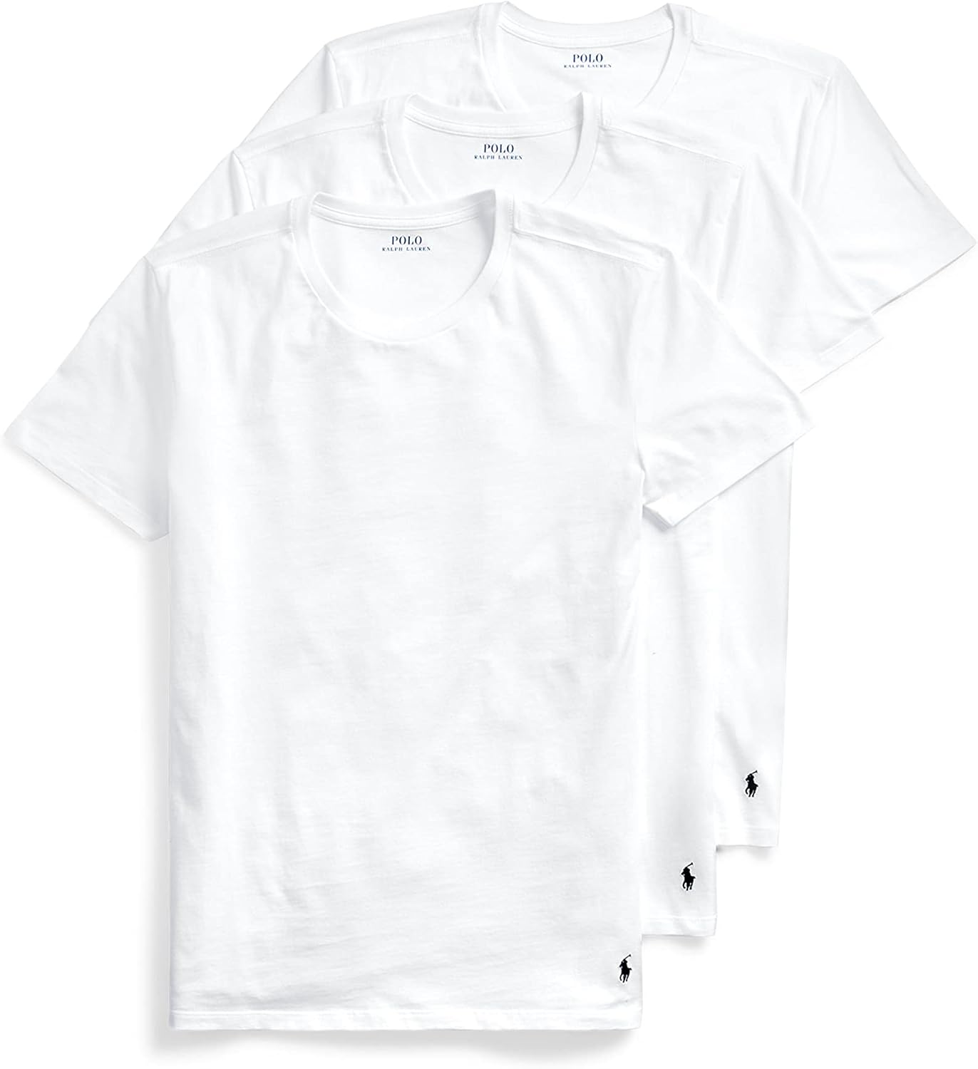 

POLO RALPH LAUREN Мужская классическая майка с влагоотводящим эффектом, 3 штуки, экипаж, White/Navy - 3 Pack