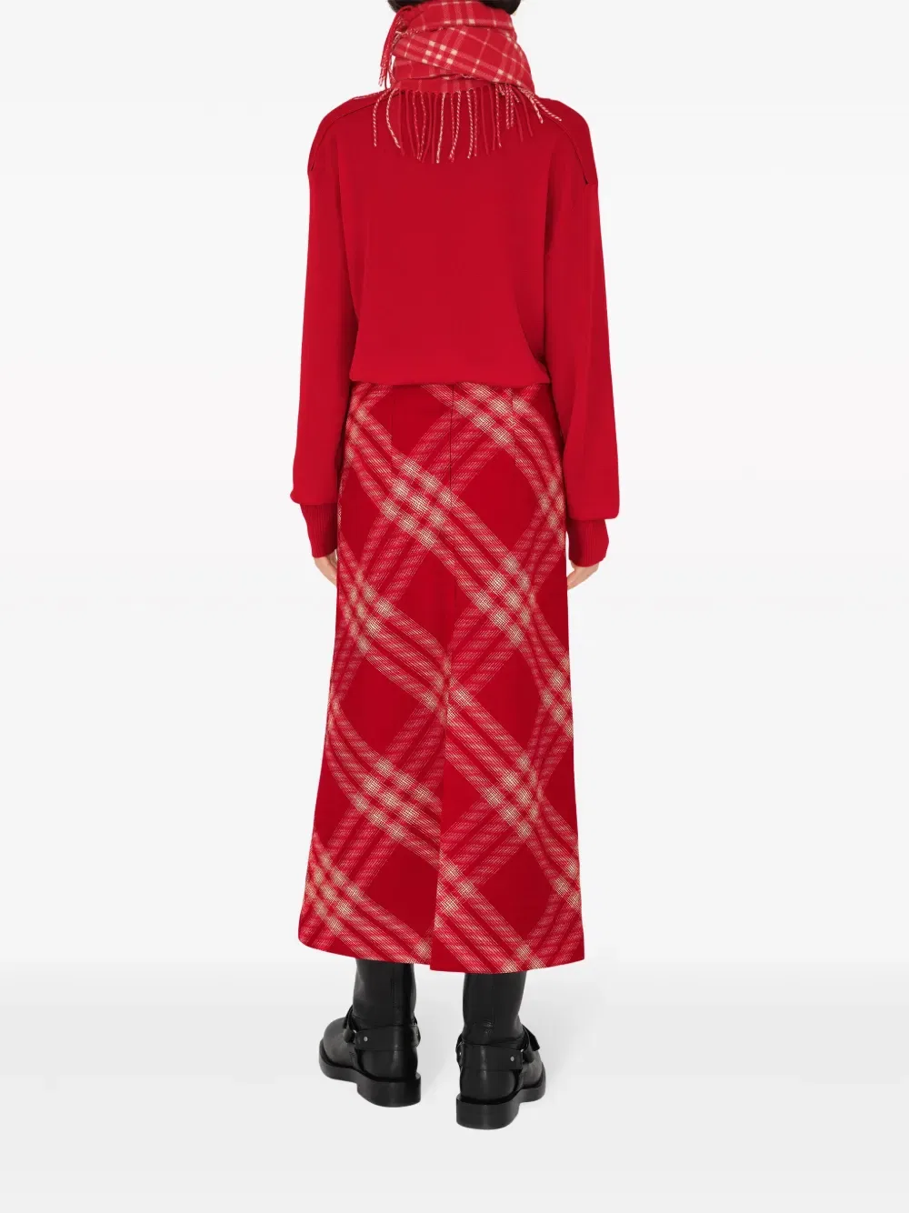Длинная юбка Burberry из шерсти в клетку, красный — фото 4