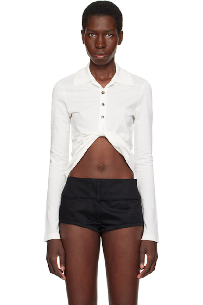 

Укороченное поло из белого пике Twist Courrèges