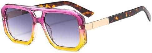 

Солнцезащитные очки с двойной перемычкой для женщин, ретро квадратные, прозрачные, градиентные, UV400, солнцезащитные очки для мужчин с заклепками MTZJH, Purple Yellow Grey