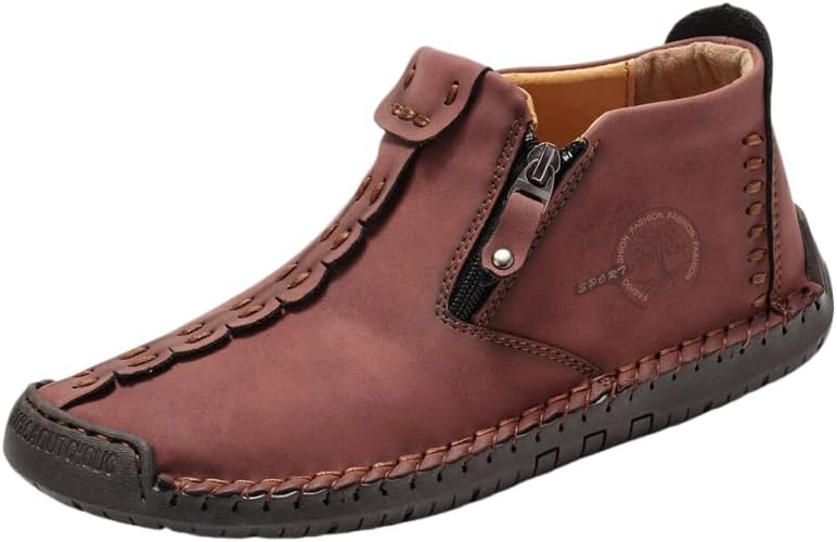 

Средневековые кожаные ботинки Ренессанс для улицы, повседневные, в ретро-стиле, на молнии, с мягкой подошвой, мужские ботинки для вождения Hhhchpm, красный