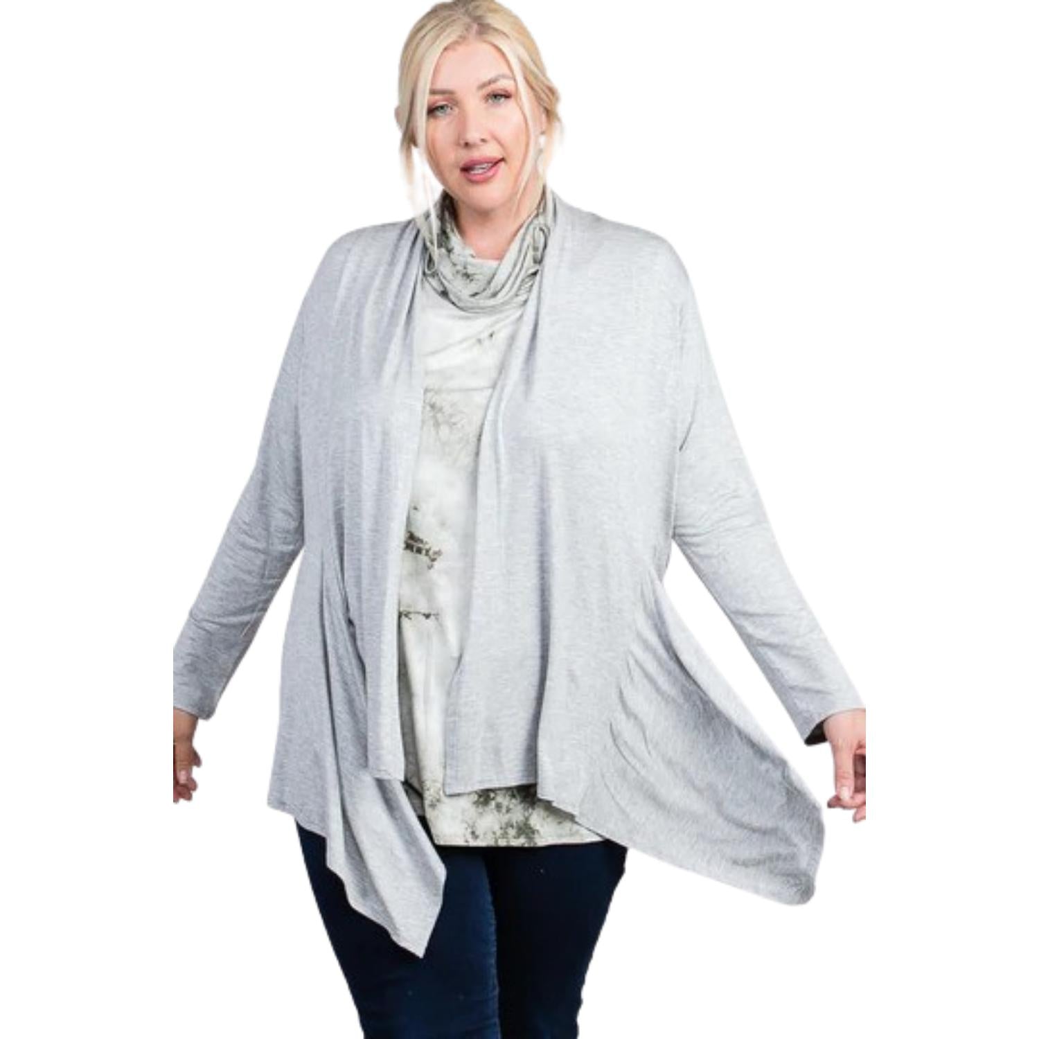

Талия шов акулий укус длинный рукав открытый однотонный кардиган FASHNZFAB, цвет heather grey