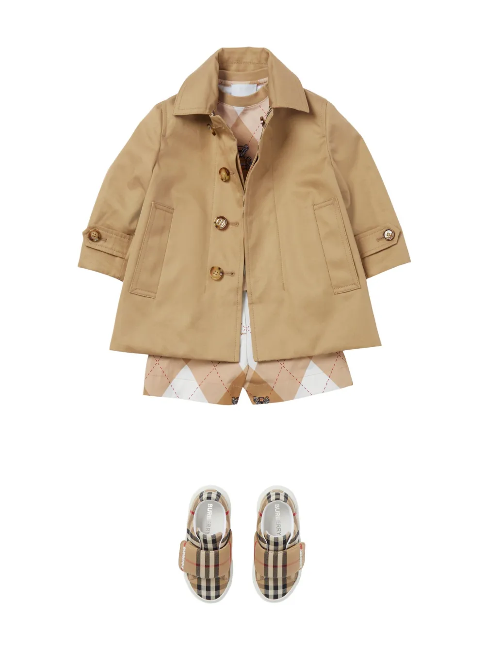 Тренч в клетку BURBERRY KIDS, нейтральный — фото 4
