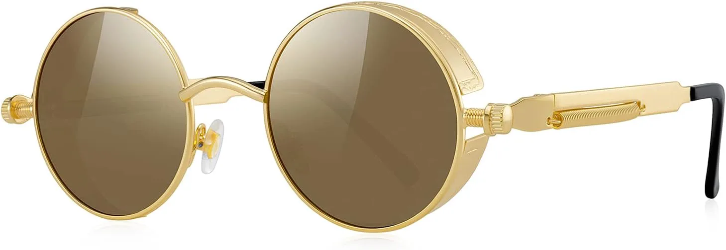 

Готические солнцезащитные очки в стиле стимпанк от MERRY для женщин и мужчин, круглые линзы, металлическая оправа, модель S567 MERRY'S, Gold Frame/Brown Mirror Lens