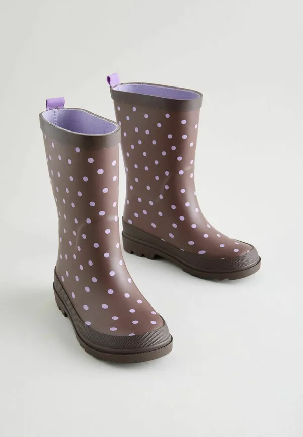 Резиновые сапоги стандартного размера Next, Chocolate Brown/And Purple Polka Dot — фото 2