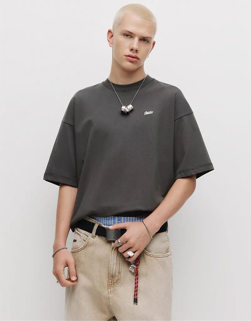 

Футболка свободного кроя Pull&Bear Stwd серого цвета