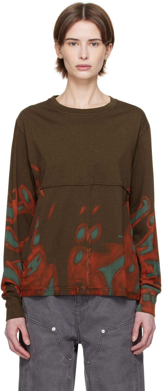 

Футболка с длинным рукавом из коричневой ткани Lapped Eckhaus Latta