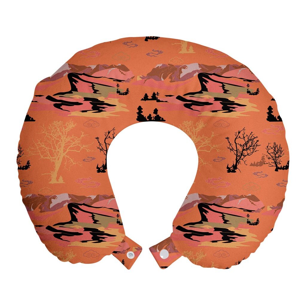 

ABAKUHAUS Landscape Travel Подушка для шеи, Горный пейзаж, Пенопластовые дорожные принадлежности для самолета и автомобиля, 30x30 см, Сиена жженая многоцветная