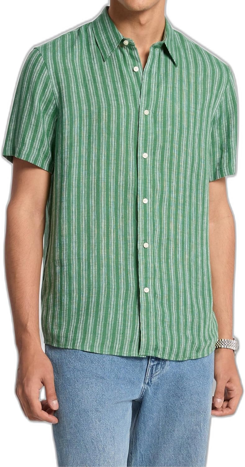 

Michael Kors мужская короткая рубашка из льна в полоску, классический крой, Pine Green