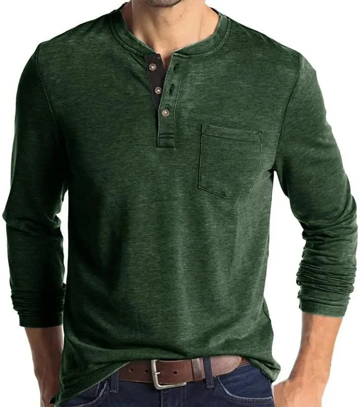 

Мужская футболка с длинным рукавом и пуговицами | Casual Crew Neck, легкая универсальная базовая модель для осени, весны и путешествий