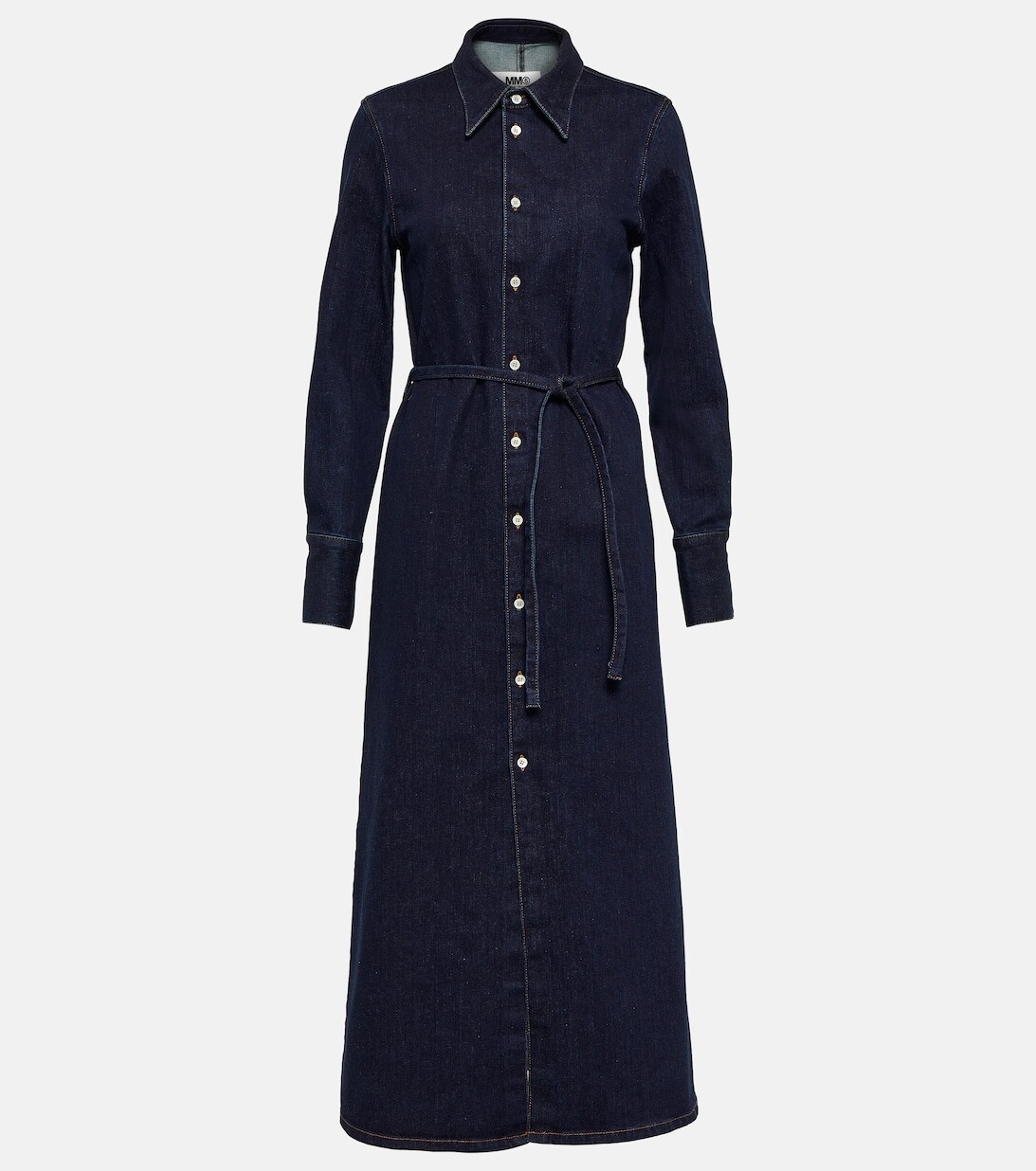 

Джинсовое платье-рубашка с поясом MM6 MAISON MARGIELA, синий