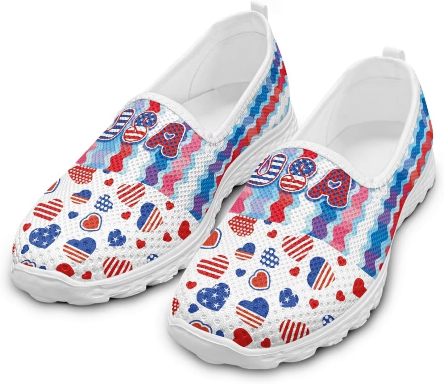 

Кроссовки Jeiento с американским флагом для женщин и мужчин, кеды для Дня независимости, сетчатые спортивные кроссовки, низкие плоские кроссовки для путешествий, Usa Flag Love Heart