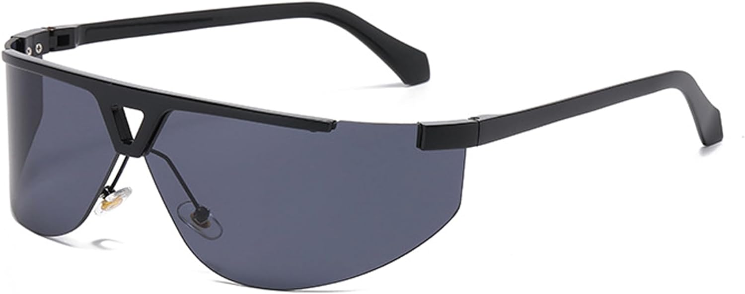 

Солнцезащитные очки Bullabulling без оправы в стиле Y2K для мужчин и женщин. Модные, тонкие, с плоской верхней частью, футуристические солнцезащитные очки-щитки, Black Gray