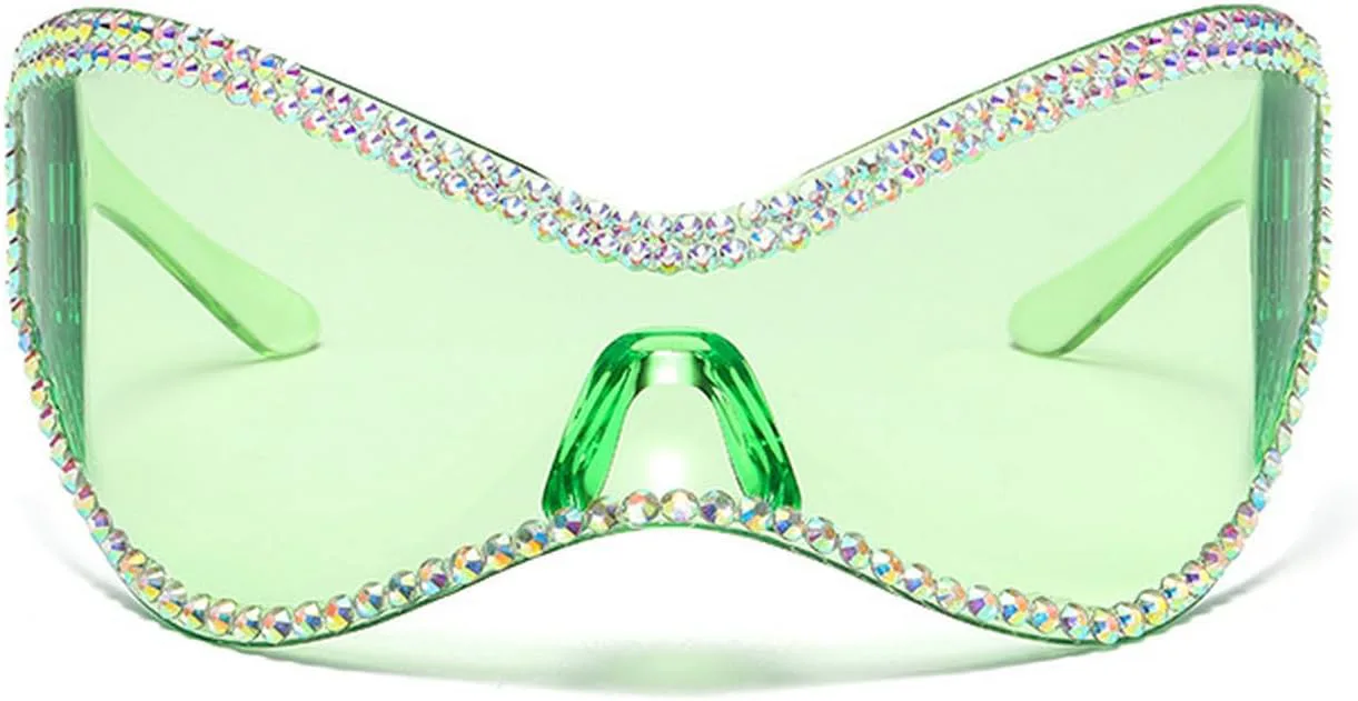 

Солнцезащитные очки Laureles с крупными сверкающими стразами и бриллиантами, женские, цельные, в стиле панк, спортивные, солнцезащитные очки-маска (зеленые), Green