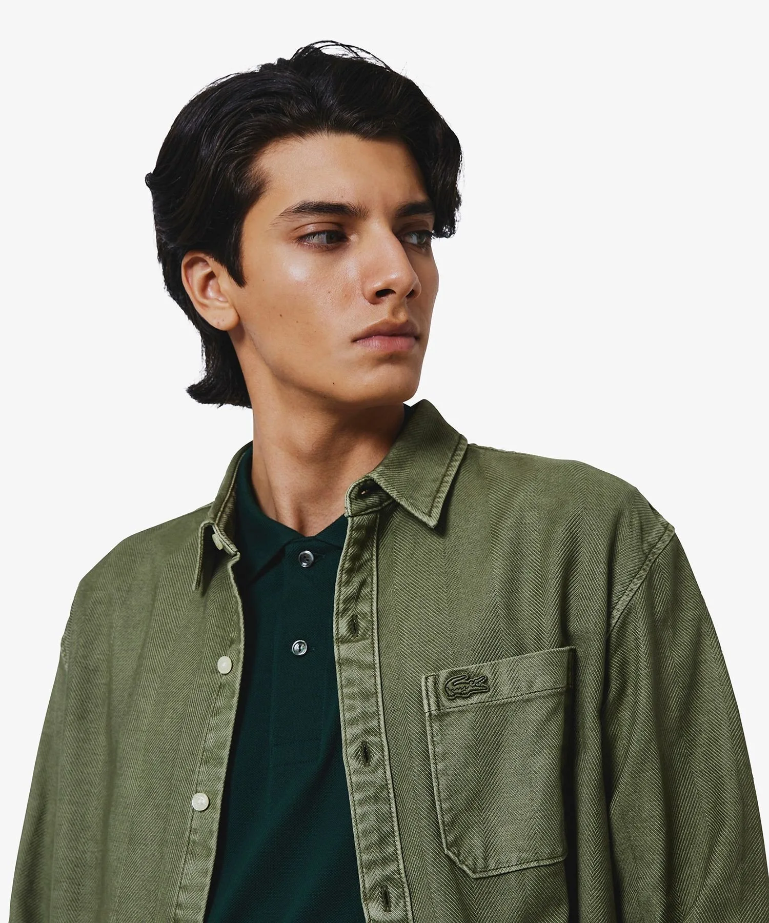 Рубашка из выстиранной фланели в елочку LACOSTE, Khaki — фото 4