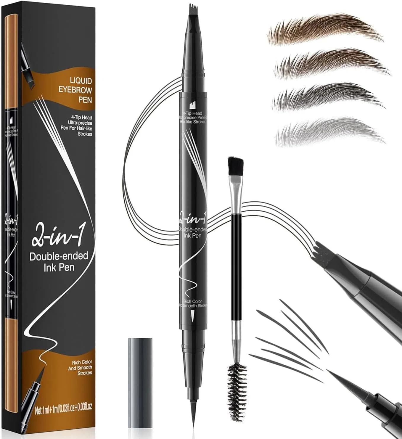 Карандаш для бровей Microblading 2-в-1 с 4-зубчатой насадкой, серый
