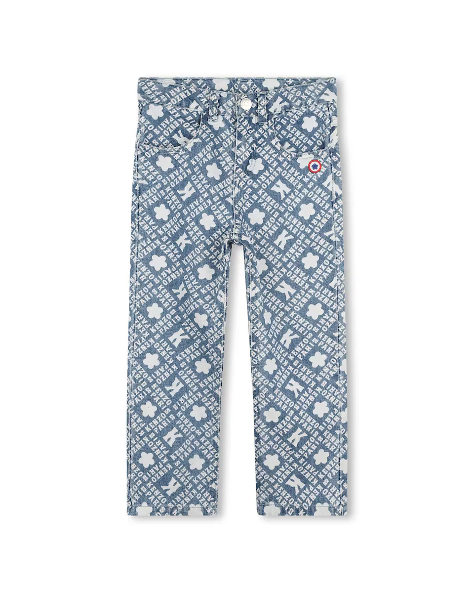 

Джинсы для мальчика из 100% хлопка с принтом Kenzo Kids, светло-голубой