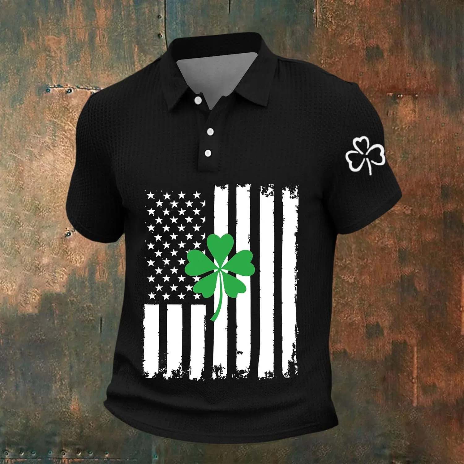 Футболка мужская 2026 St Patricks Day с принтом American Flag Shamrock, короткий рукав, ирландская праздничная повседневная generic, черный — фото 2