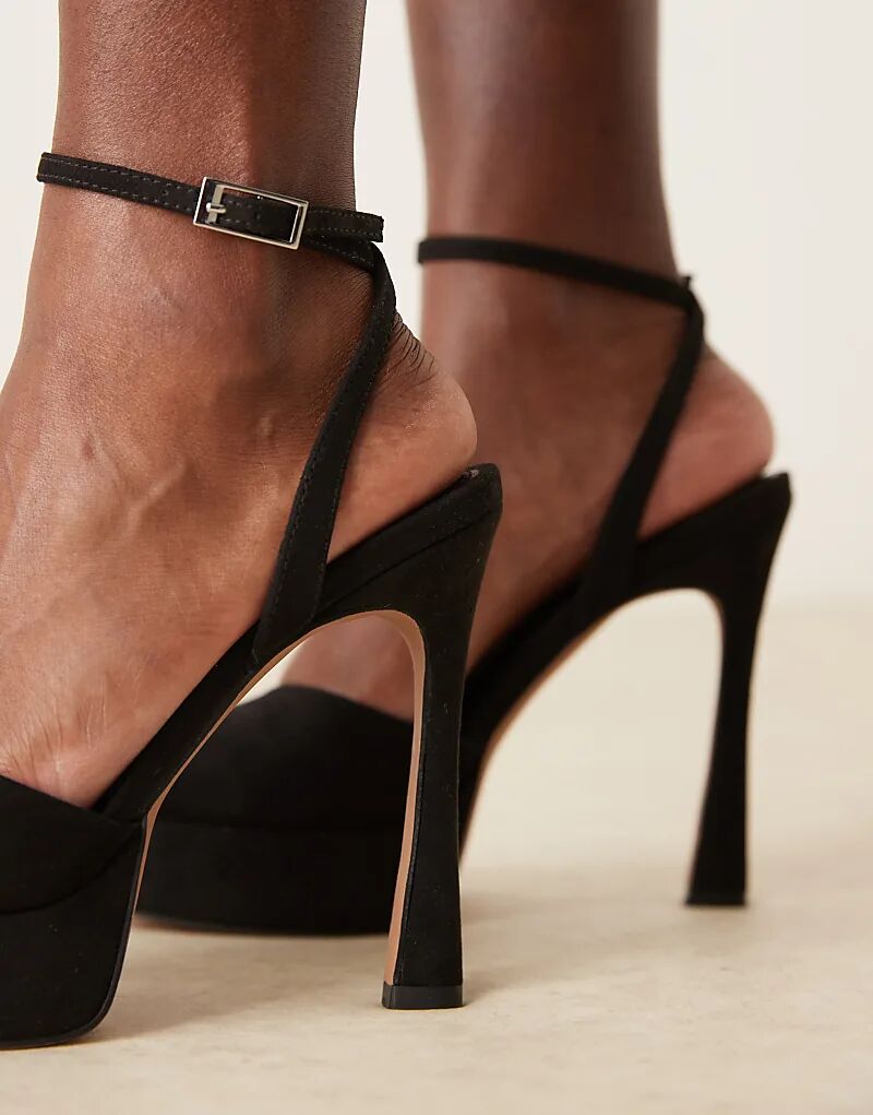 Босоножки на платформе и высоком каблуке ASOS DESIGN Nisha из черного атласа — фото 4