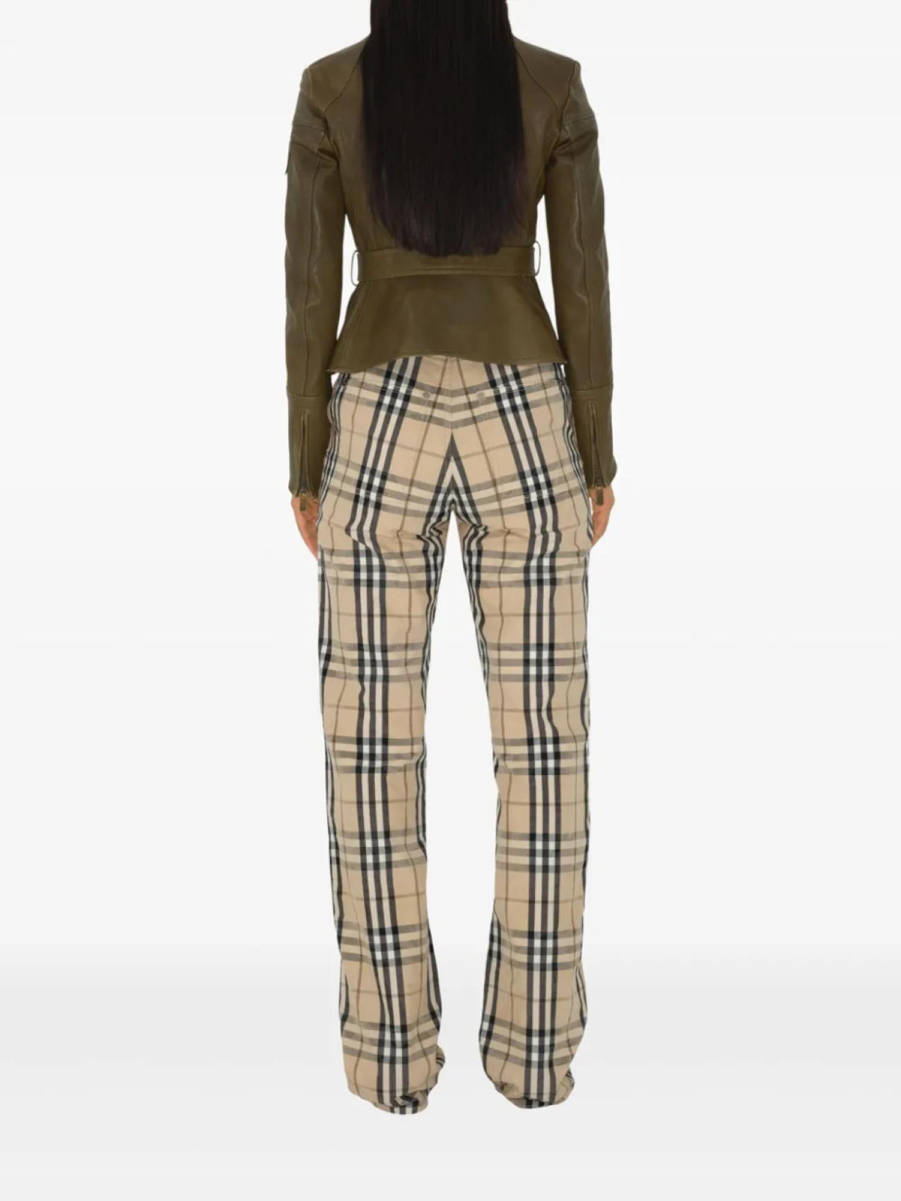 Джинсы Burberry в клетку, хлопок 100%, кожа теленка 100%, нейтральный — фото 4